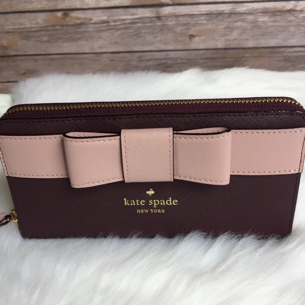 Kate spade Kirk park saffiano wallet mahogany bow - Picture 1 of 8